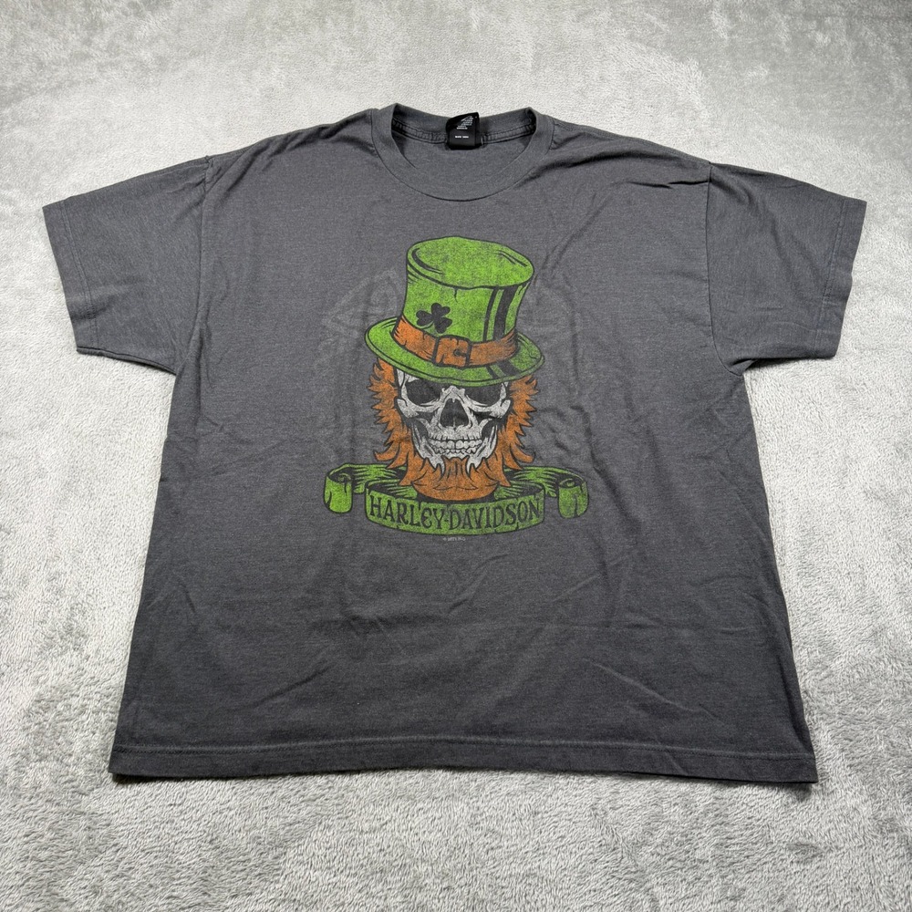 Harley Davidson T-Shirt Mens XL Grey St Patricks Day Skull Leprechaun Eastside